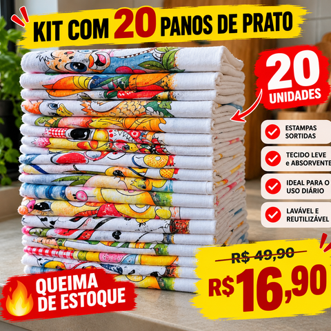 🔥Kit com 20 Panos de Prato - QUEIMA DE ESTOQUE