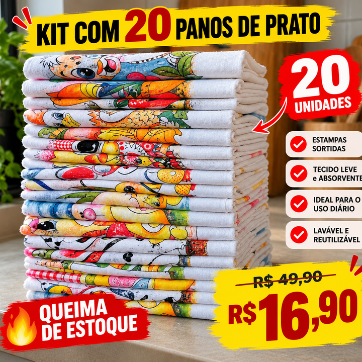 🔥Kit com 20 Panos de Prato - QUEIMA DE ESTOQUE